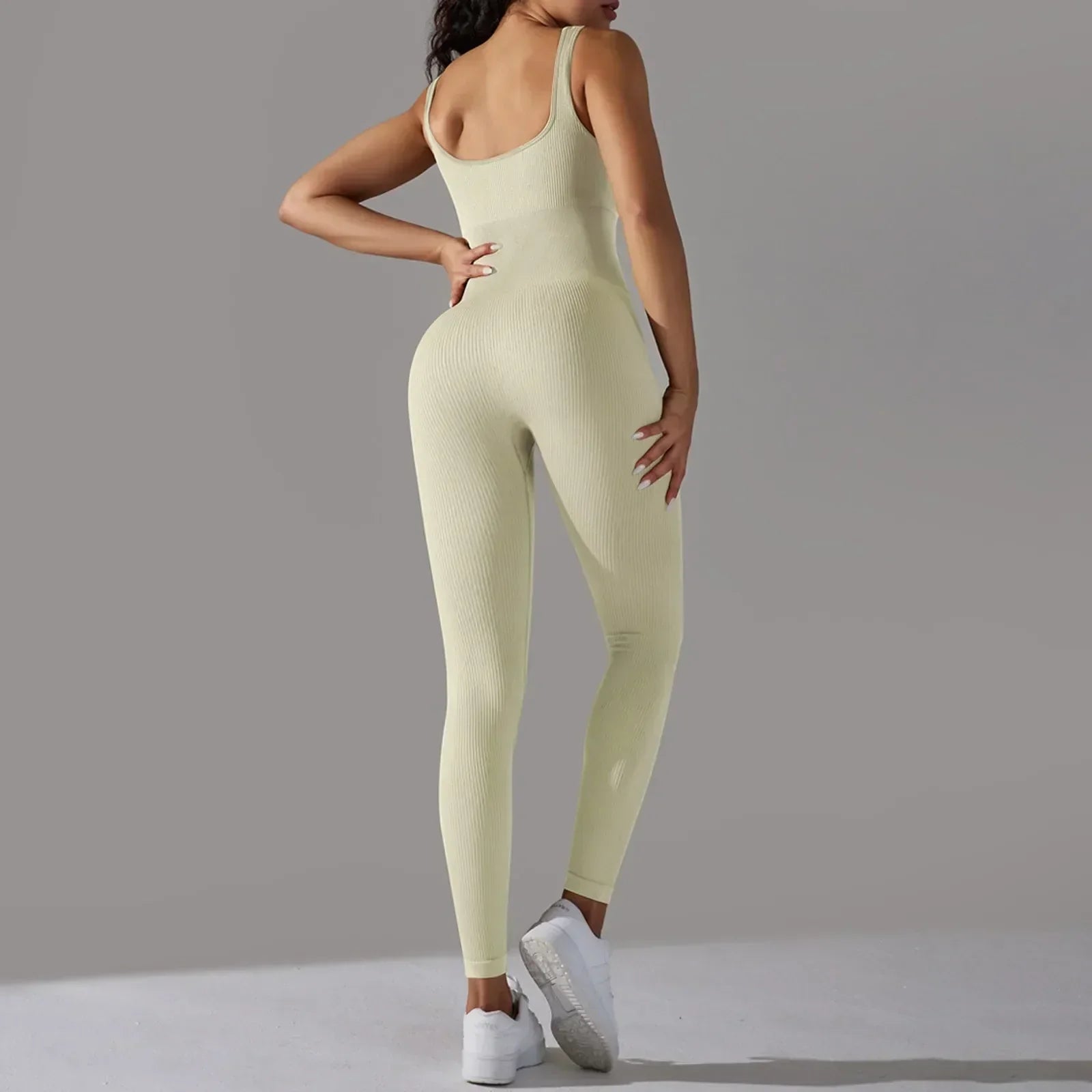 Women's Fitness seamless jumpsuit Solid Color Sports Jumpsuit Fitness Yoga Suit Jumpsuit Set Summer Ribbed Shapewear