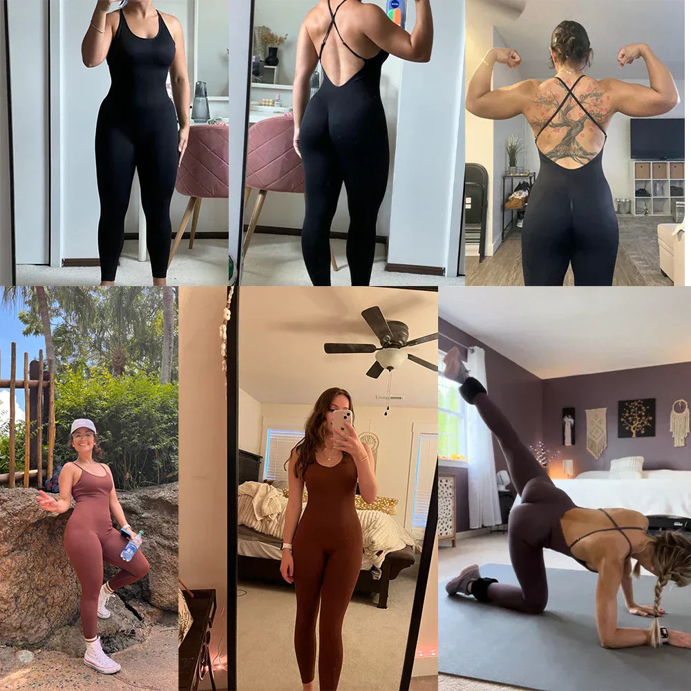 Jumpsuit Women One-piece Outfit  Sleeveless Square Neck  Bodysuit  Casual Streetwear Playsuits Sport Fitness Jumpsuit Women