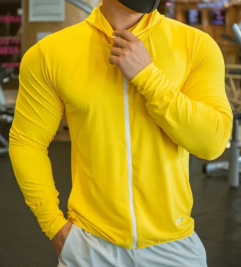 2025 High Quality Nylon Sport Coat Mens Gym Fitness Hoodies Outdoor Workout Tops Hooded Training Running Zipped Jacket Clothes