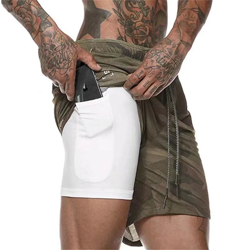 2025 Men Running Shorts New 2 In 1 Double-deck Sport Shorts Gym Fitness Short Pants Training Jogging Bottom Men's Clothing