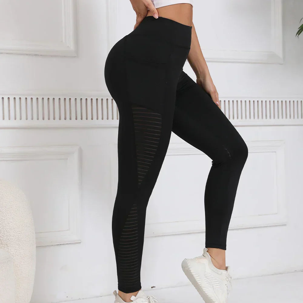 Women's Yoga Leggings with Work-Style Pockets Black Tight-Fit Sports Base Layer Fitness Pants for Gym Workout and Daily We