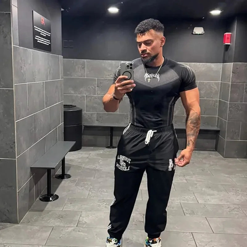 2025 YOUNGAL New Men's Fitness T-shirts clothing  sports Tshirt tights high elastic training short sleeve fitness man clothing