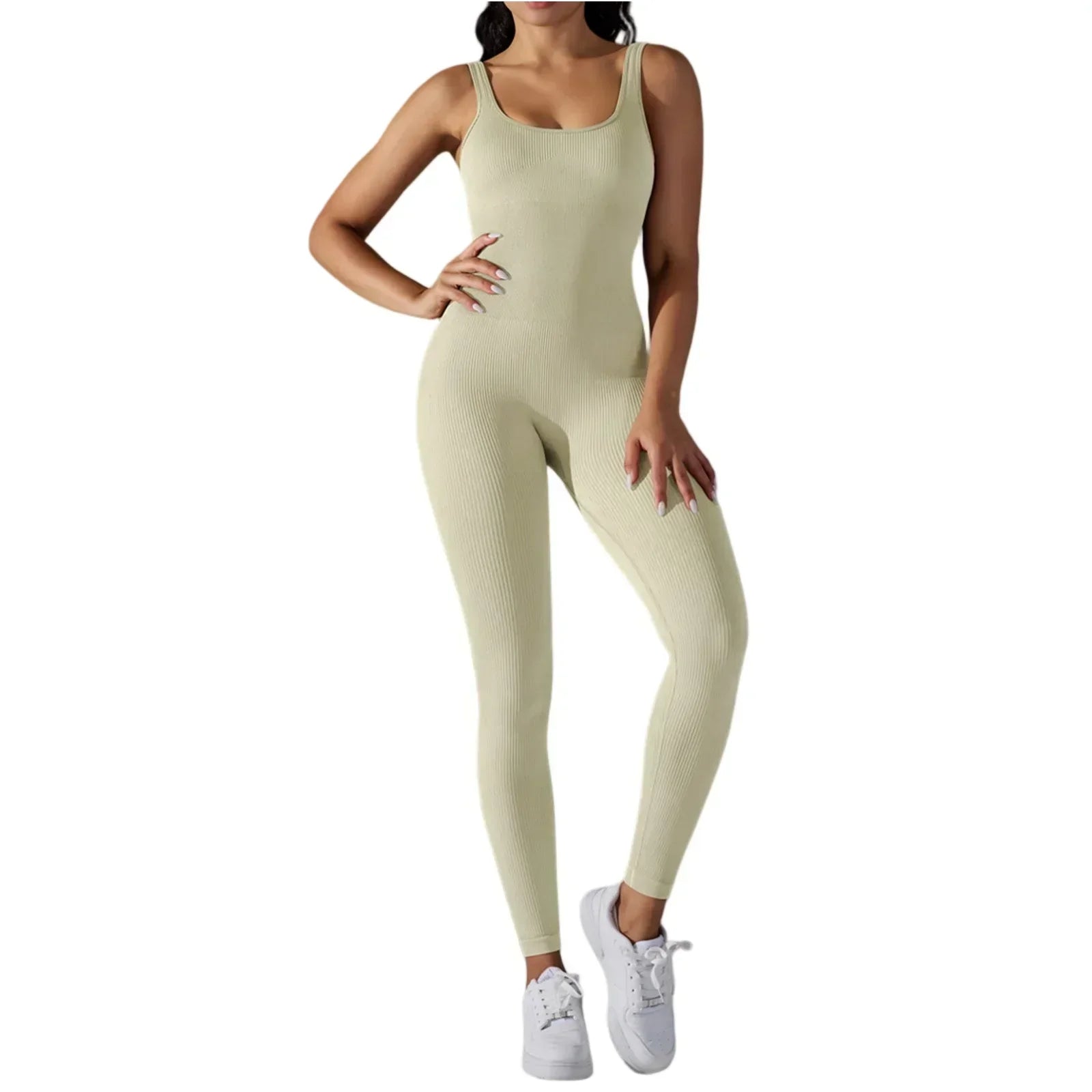 Women's Fitness seamless jumpsuit Solid Color Sports Jumpsuit Fitness Yoga Suit Jumpsuit Set Summer Ribbed Shapewear