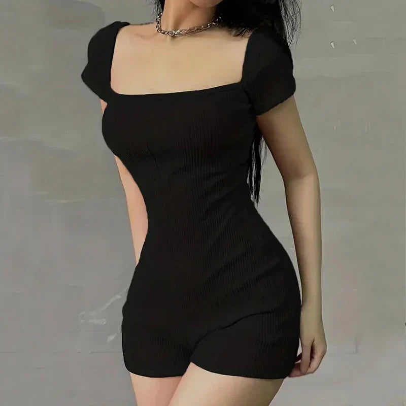 Europe and the United States comfortable fitness wear women's jumpsuit generous collar lift hip slim sexy shorts