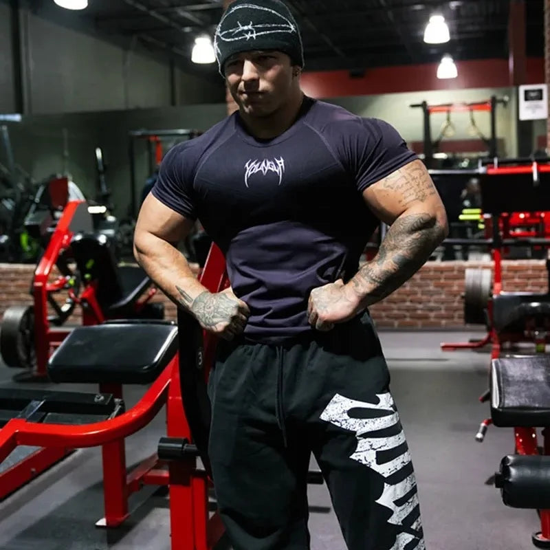 2025 YOUNGAL New Men's Fitness T-shirts clothing  sports Tshirt tights high elastic training short sleeve fitness man clothing