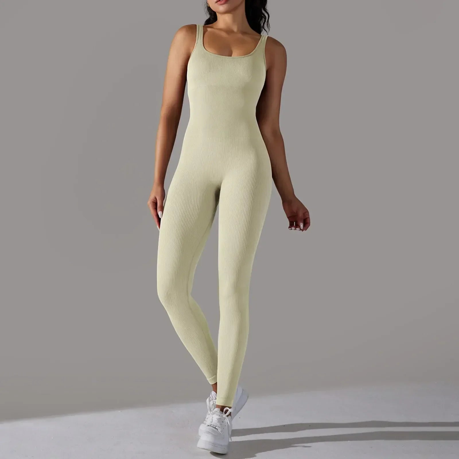 Women's Fitness seamless jumpsuit Solid Color Sports Jumpsuit Fitness Yoga Suit Jumpsuit Set Summer Ribbed Shapewear