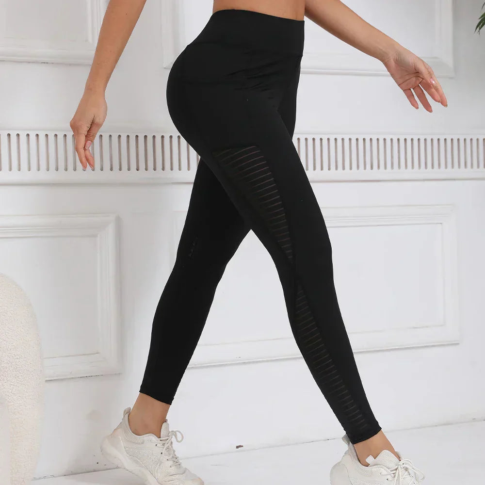 Women's Yoga Leggings with Work-Style Pockets Black Tight-Fit Sports Base Layer Fitness Pants for Gym Workout and Daily We